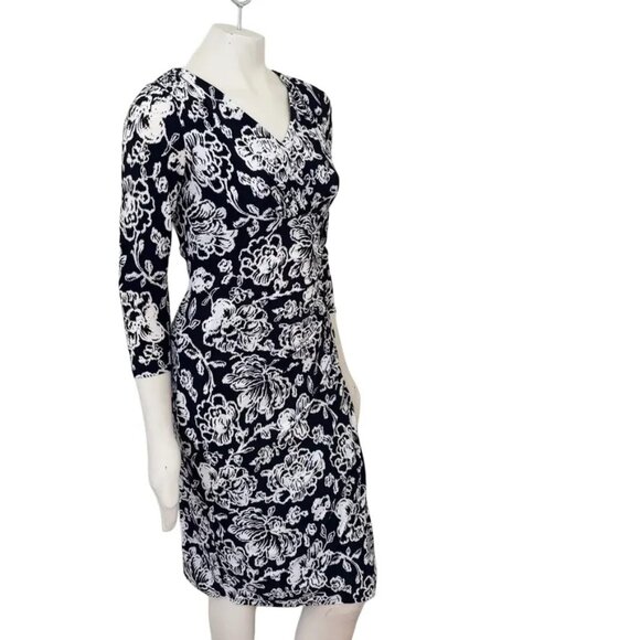 RALPH LAUREN Floral Print Faux Wrap Sheath Dress in Black & White SZ 8 - Picture 5 of 10